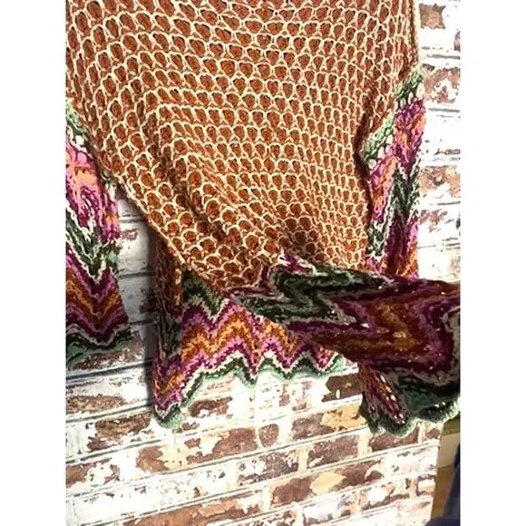 Free People Heatwave Oversized Pullover Cotton Knit Crochet Colorful Sweater - Picture 9 of 13